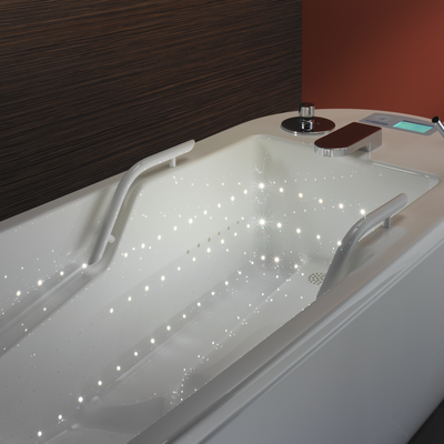 The massage tub has a light effect inside with 150 light points in changing colors. 